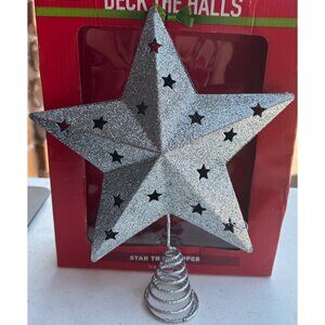 Walgreens Co. Deck The Halls Glittery Silver Star Tree Topper 11.8" Tall (BOXED)